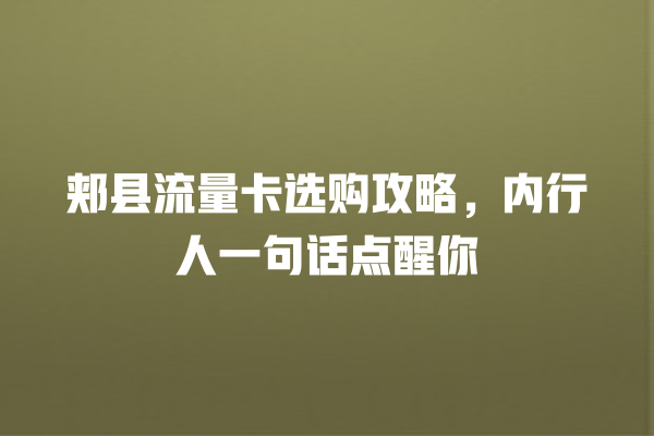 郏县流量卡选购攻略，内行人一句话点醒你