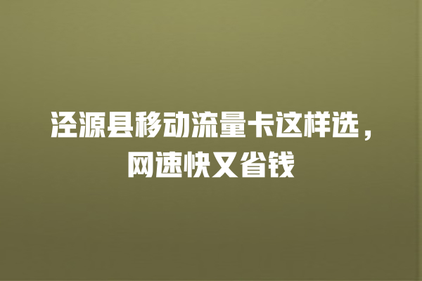 泾源县移动流量卡这样选，网速快又省钱