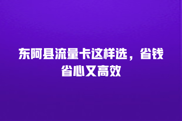 东阿县流量卡这样选，省钱省心又高效