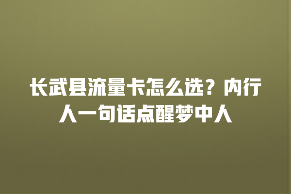 长武县流量卡怎么选？内行人一句话点醒梦中人