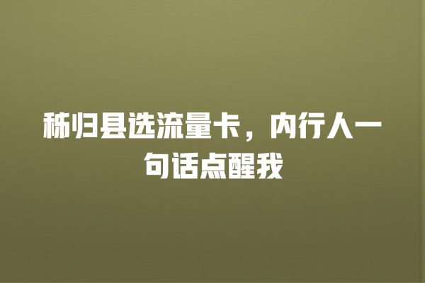 秭归县选流量卡，内行人一句话点醒我