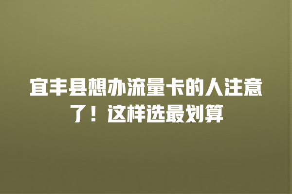 宜丰县想办流量卡的人注意了！这样选最划算