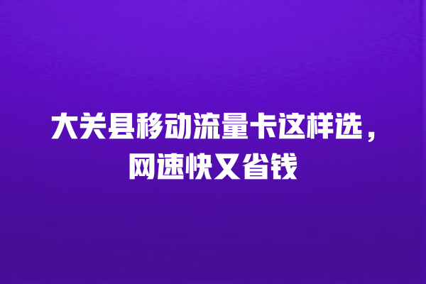 大关县移动流量卡这样选，网速快又省钱