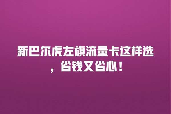 新巴尔虎左旗流量卡这样选，省钱又省心！