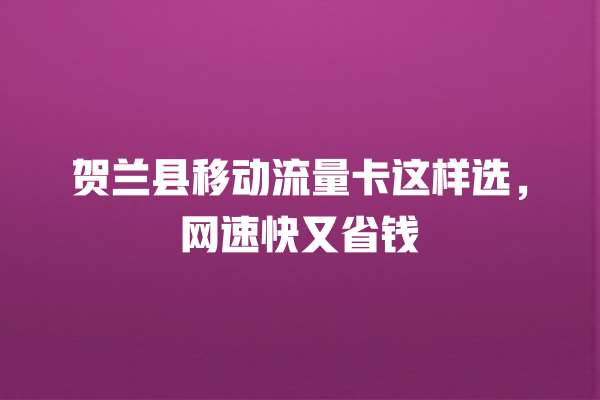 贺兰县移动流量卡这样选，网速快又省钱