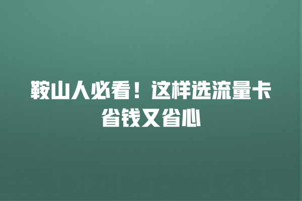 鞍山人必看！这样选流量卡省钱又省心