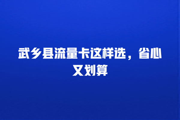 武乡县流量卡这样选，省心又划算