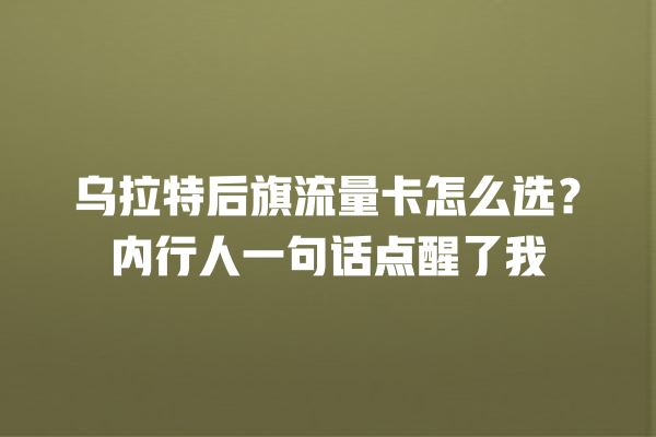 乌拉特后旗流量卡怎么选？内行人一句话点醒了我