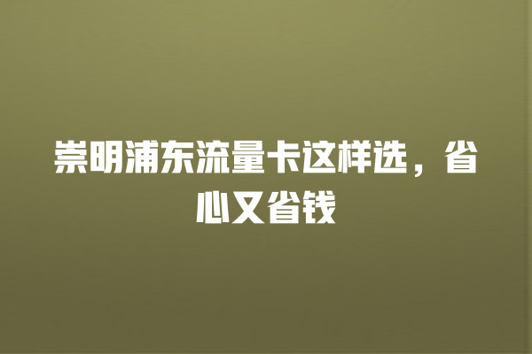 崇明浦东流量卡这样选，省心又省钱