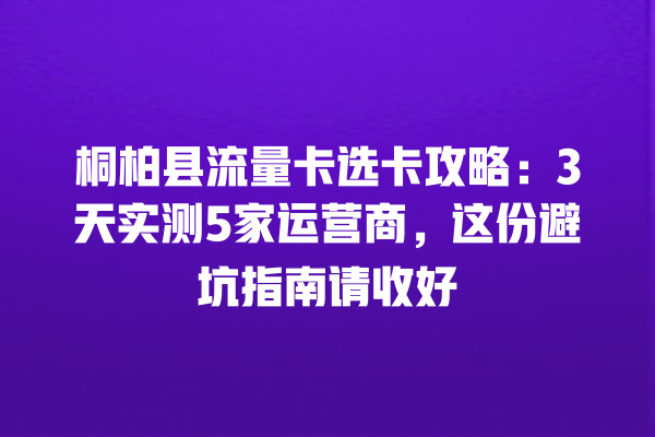 桐柏县流量卡选卡攻略：3天实测5家运营商，这份避坑指南请收好