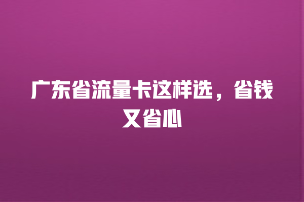 广东省流量卡这样选，省钱又省心