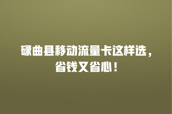 碌曲县移动流量卡这样选，省钱又省心！