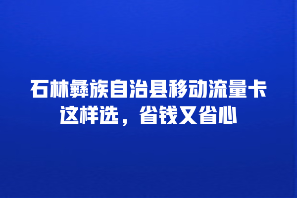 石林彝族自治县移动流量卡这样选，省钱又省心