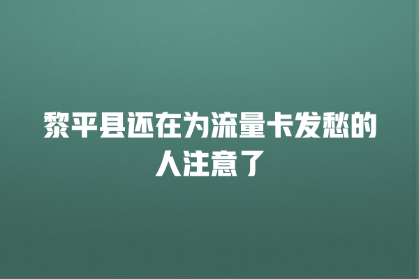 黎平县还在为流量卡发愁的人注意了