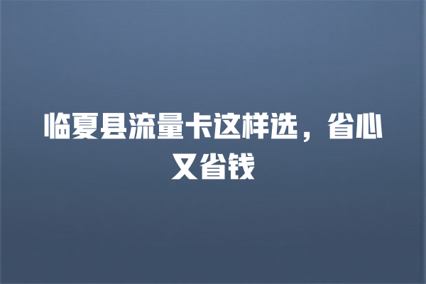 临夏县流量卡这样选，省心又省钱