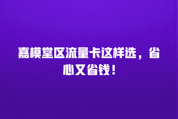 嘉模堂区流量卡这样选，省心又省钱！
