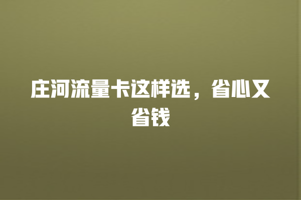 庄河流量卡这样选，省心又省钱