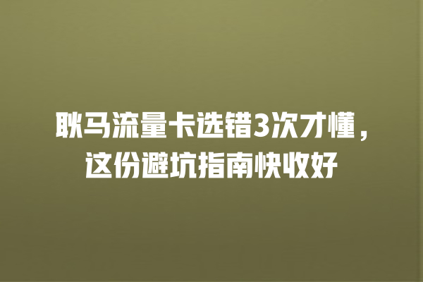 耿马流量卡选错3次才懂，这份避坑指南快收好