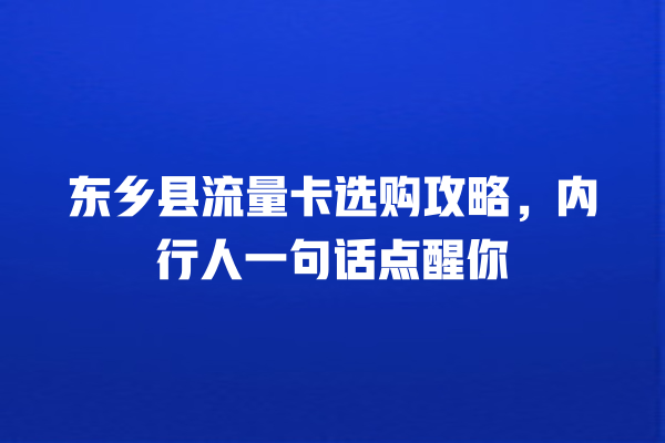 东乡县流量卡选购攻略，内行人一句话点醒你