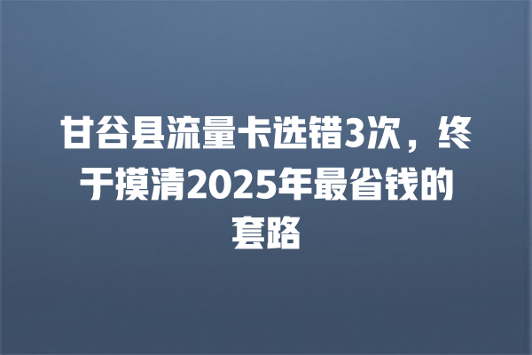 甘谷县流量卡选错3次，终于摸清2025年最省钱的套路