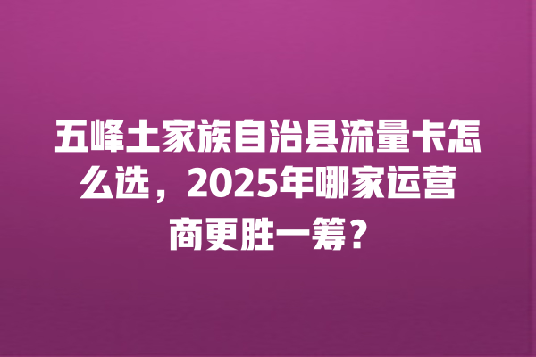 五峰土家族自治县流量卡怎么选，2025年哪家运营商更胜一筹？