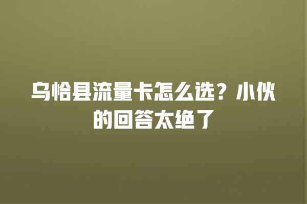 乌恰县流量卡怎么选？小伙的回答太绝了