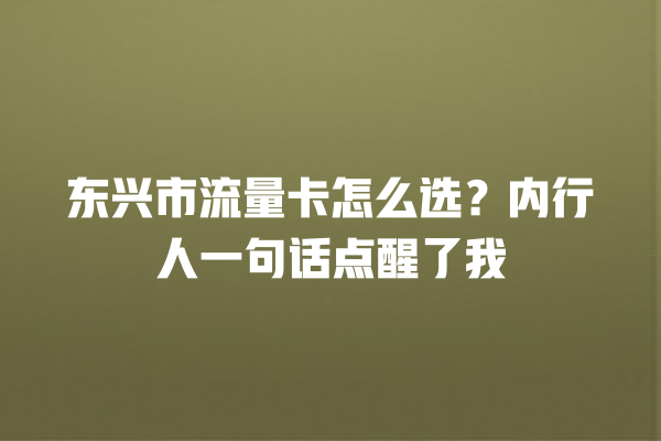 东兴市流量卡怎么选？内行人一句话点醒了我