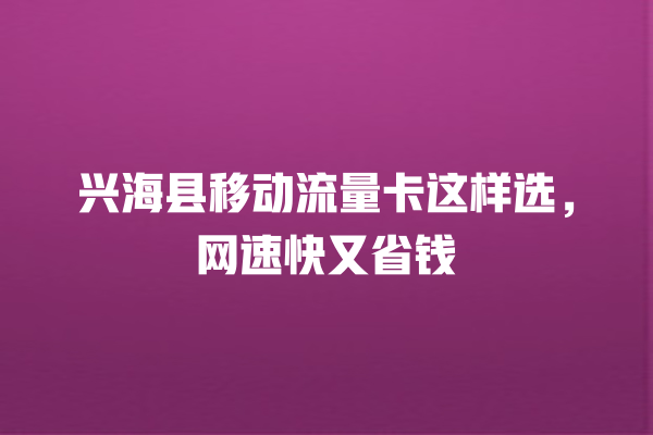 兴海县移动流量卡这样选，网速快又省钱