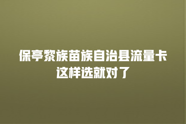 保亭黎族苗族自治县流量卡这样选就对了