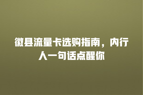 徽县流量卡选购指南，内行人一句话点醒你