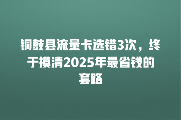 铜鼓县流量卡选错3次，终于摸清2025年最省钱的套路