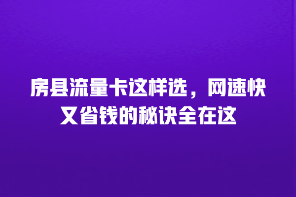 房县流量卡这样选，网速快又省钱的秘诀全在这