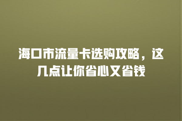 海口市流量卡选购攻略，这几点让你省心又省钱