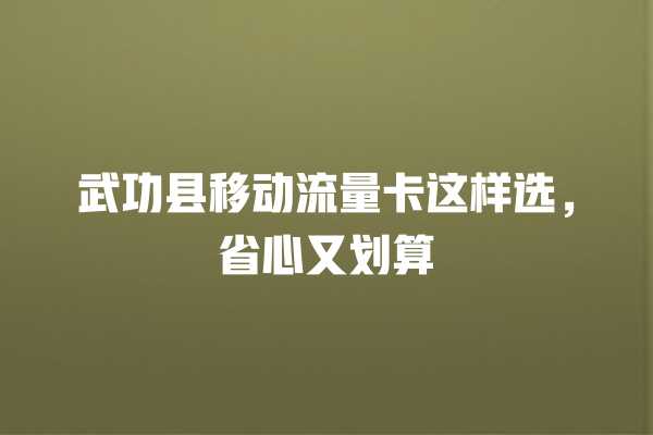 武功县移动流量卡这样选，省心又划算
