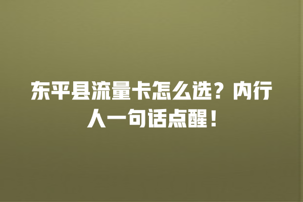 东平县流量卡怎么选？内行人一句话点醒！