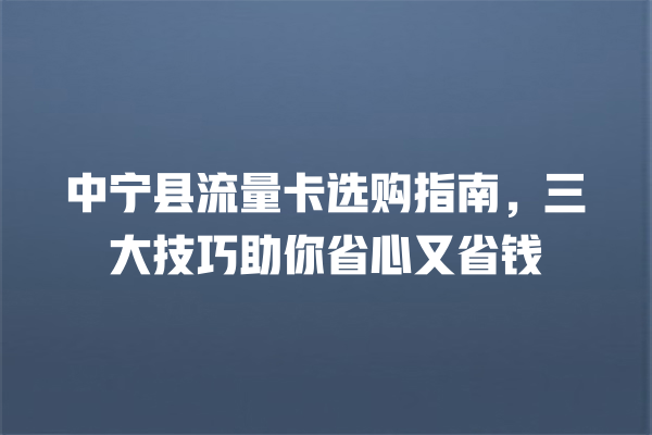 中宁县流量卡选购指南，三大技巧助你省心又省钱
