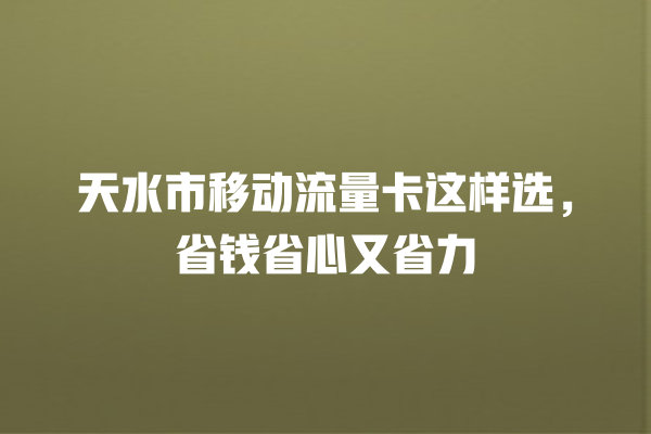 天水市移动流量卡这样选，省钱省心又省力