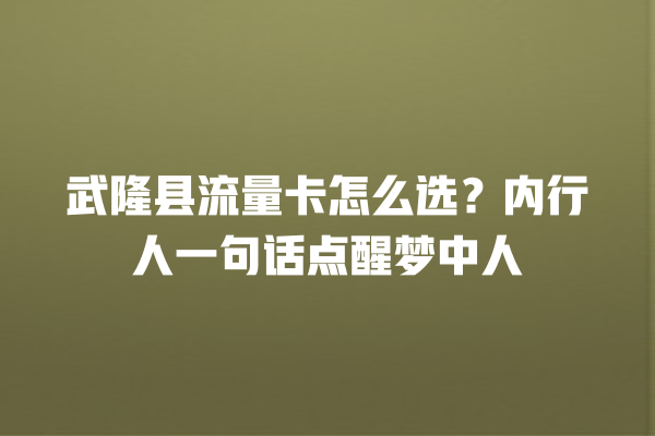 武隆县流量卡怎么选？内行人一句话点醒梦中人