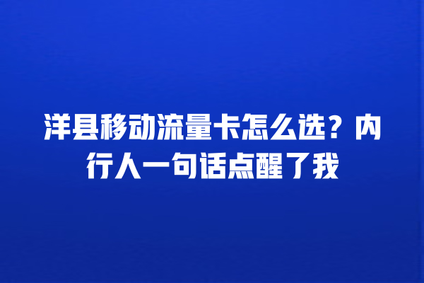 洋县移动流量卡怎么选？内行人一句话点醒了我