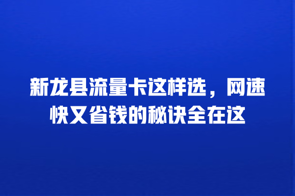 新龙县流量卡这样选，网速快又省钱的秘诀全在这