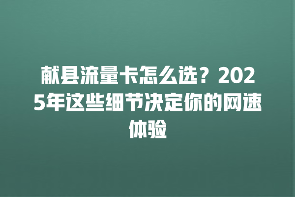 献县流量卡怎么选？2025年这些细节决定你的网速体验