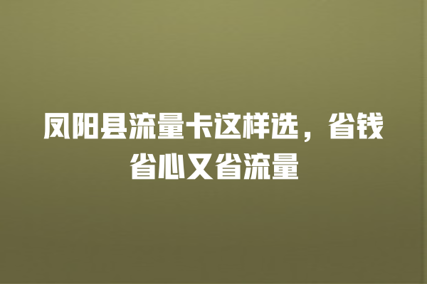 凤阳县流量卡这样选，省钱省心又省流量