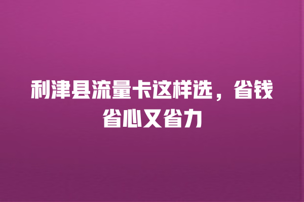 利津县流量卡这样选，省钱省心又省力