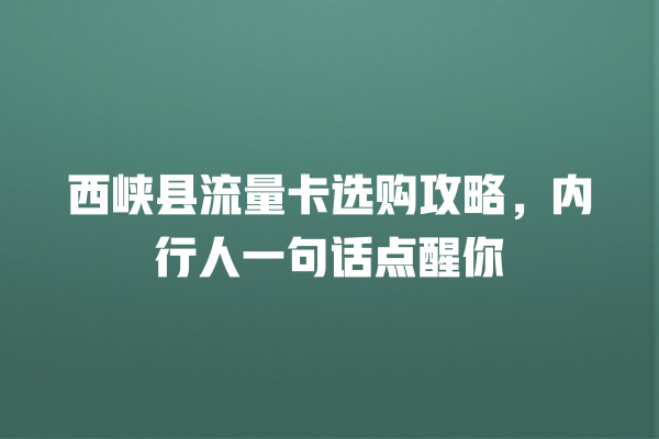 西峡县流量卡选购攻略，内行人一句话点醒你