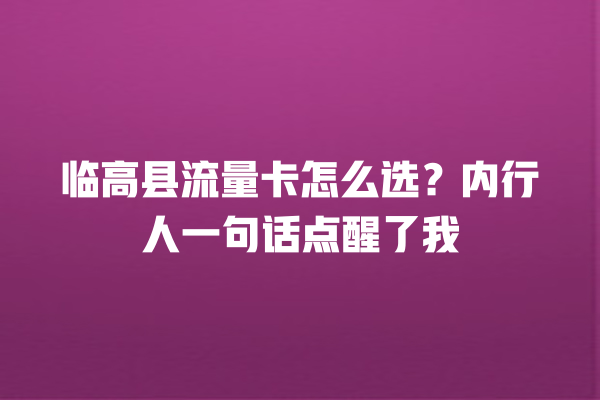 临高县流量卡怎么选？内行人一句话点醒了我