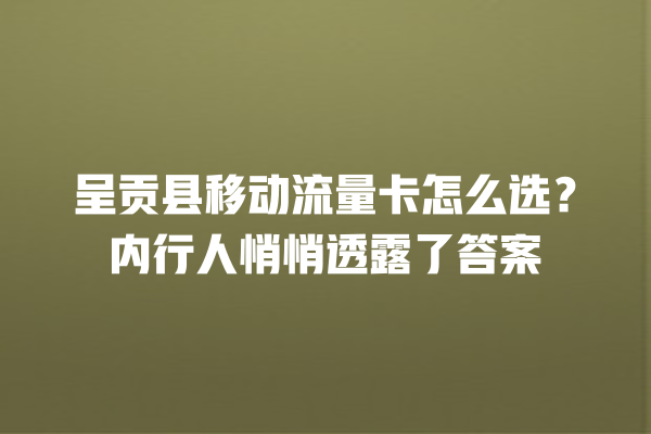 呈贡县移动流量卡怎么选？内行人悄悄透露了答案