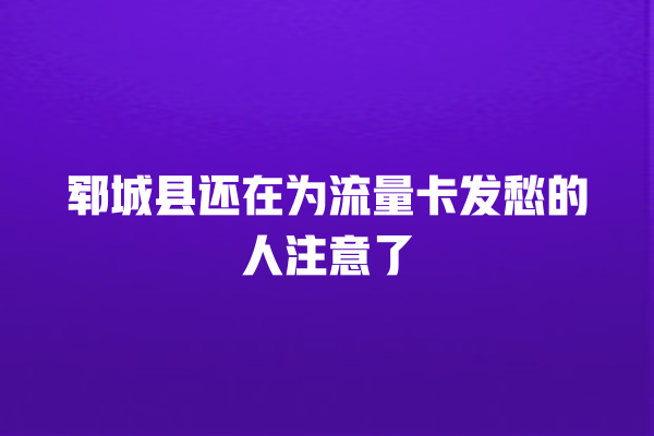 郓城县还在为流量卡发愁的人注意了