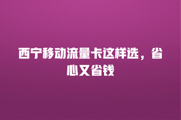 西宁移动流量卡这样选，省心又省钱