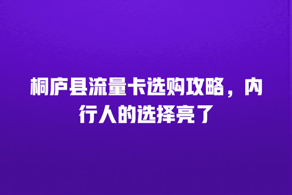 桐庐县流量卡选购攻略，内行人的选择亮了