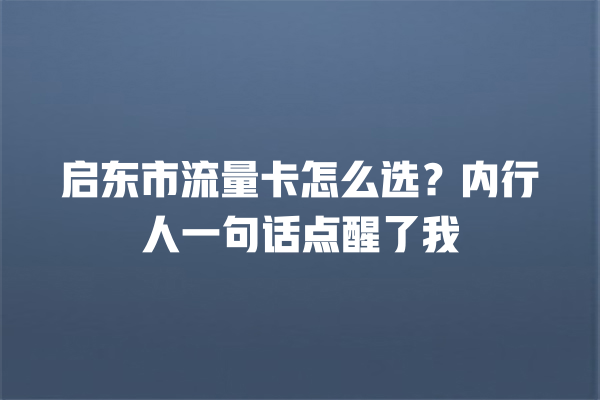 启东市流量卡怎么选？内行人一句话点醒了我